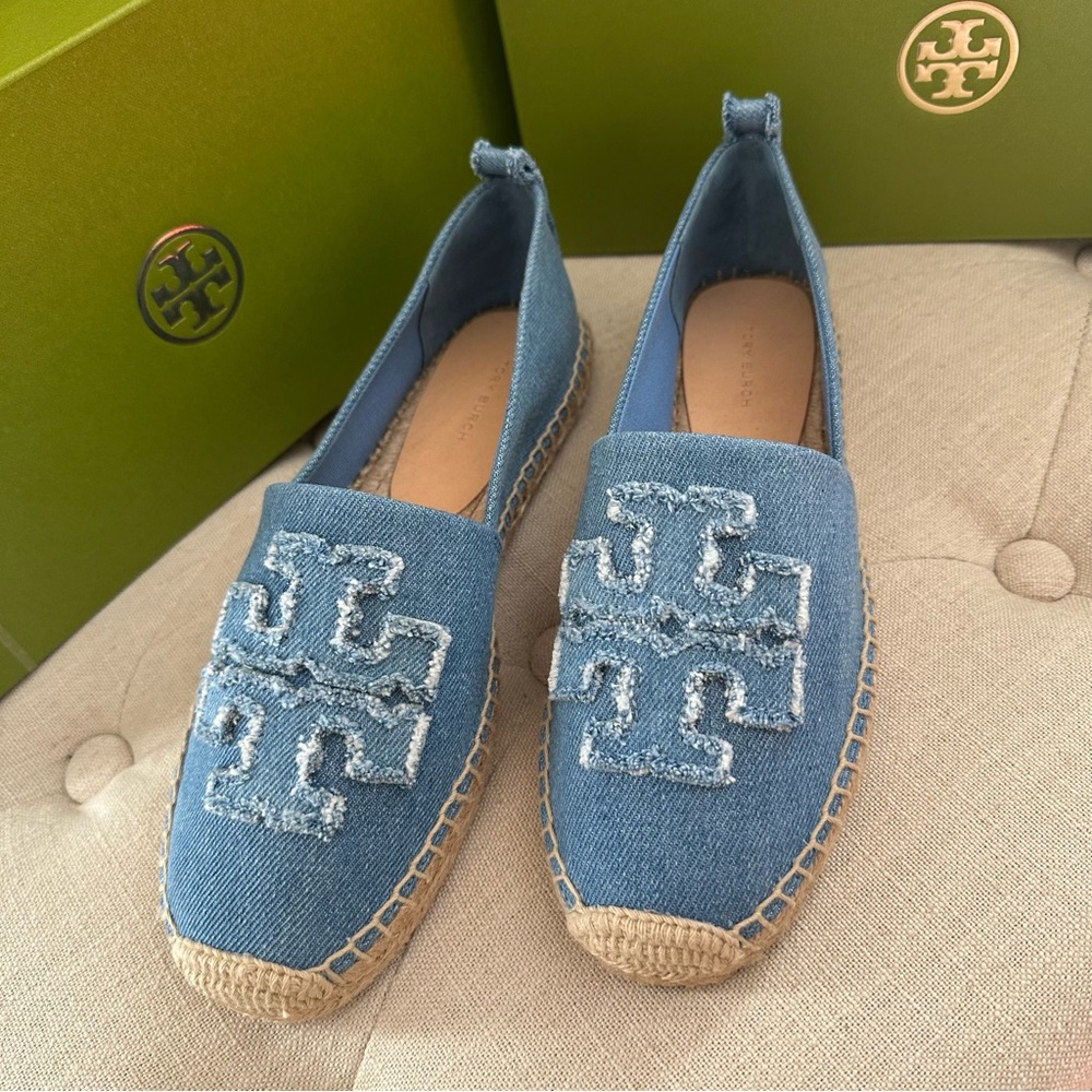 Tory Burch denim DOUBLE T ESPADRILLE shoes - Picture 2 of 10